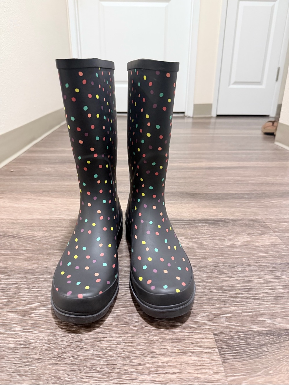 Western Chief Black Rain Boots with Multicolor Polka Dots size 9